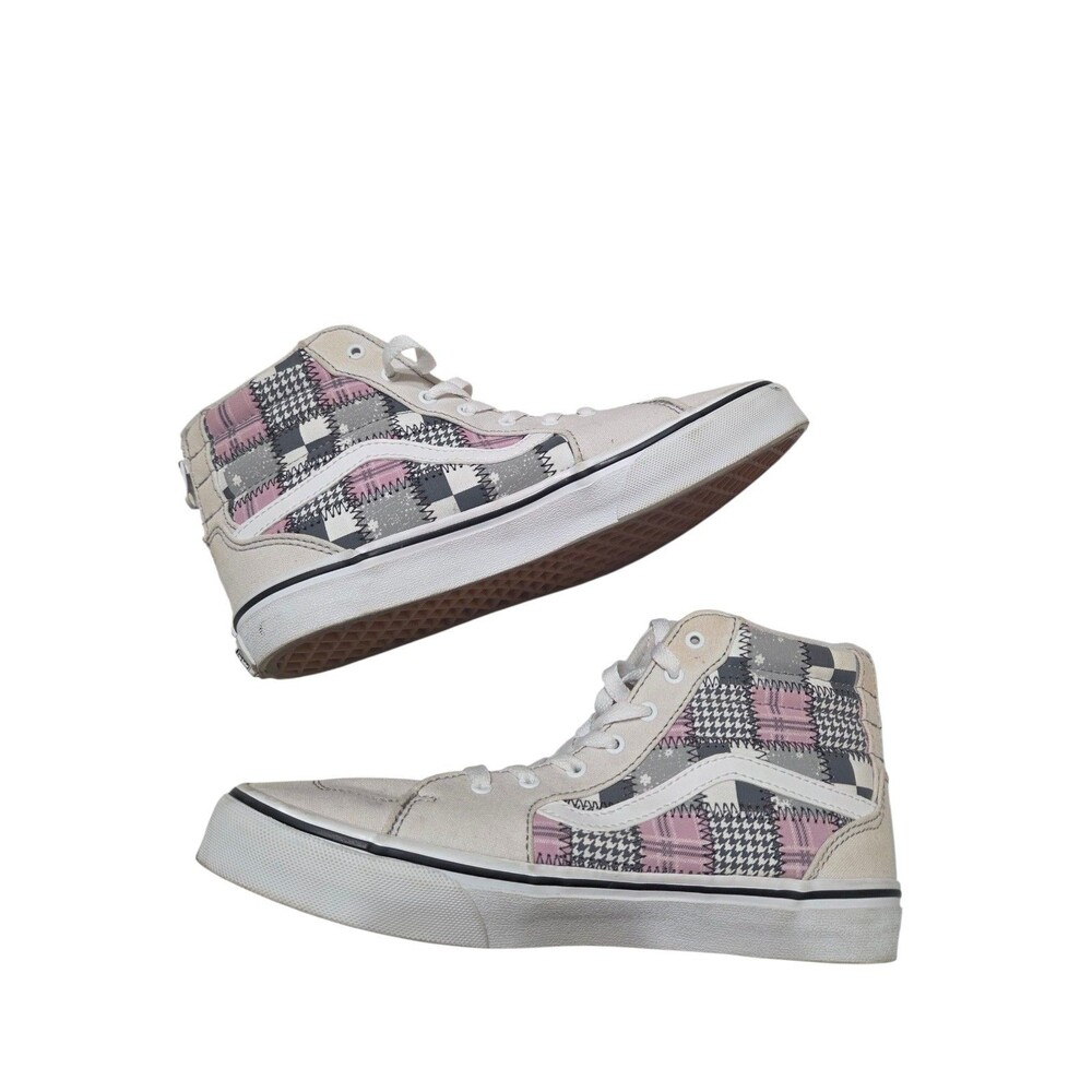 VANS Sk8-Hi Filmore Patchwork Houndstooth Plaid US Missy 6 Gray Pink Black